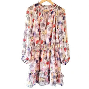NSR Floral Print Garden Pastel Feminine Ruffled Mini Casual Dress Pink Size XL.